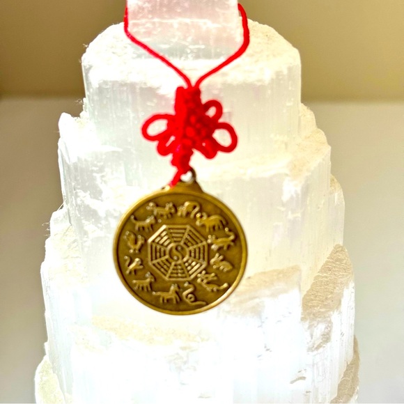 Kwan Yin and Chinese Zodiac Animal Coin on a Red Knot Lucky Charm. - Picture 4 of 6